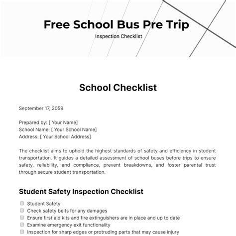 school bus pretrip checklist template