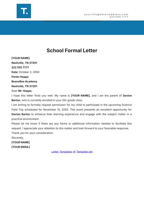 School Formal Letter
