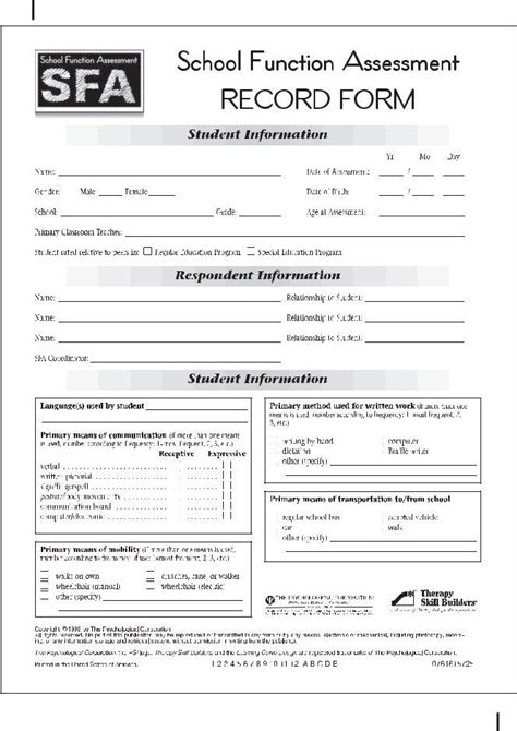 school functional assessment form