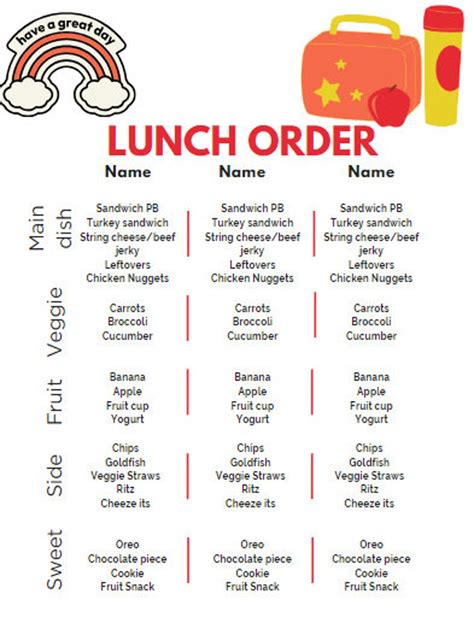 school lunch order template