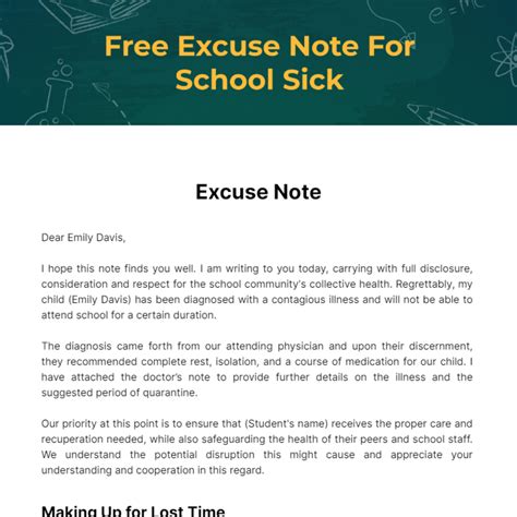 School Sick Note