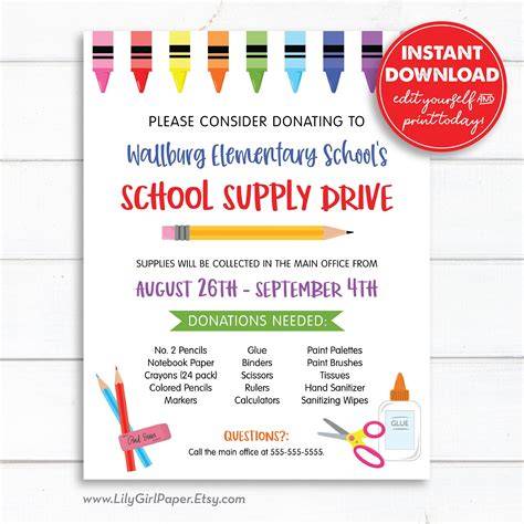 school supply drive flyer ideas