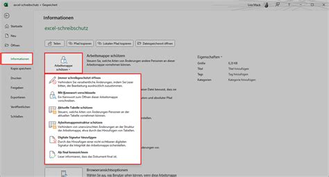 schreibschutz in excel