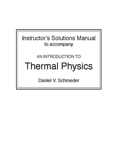 Schroeder Thermal Physics Instructor Solutions Manual
