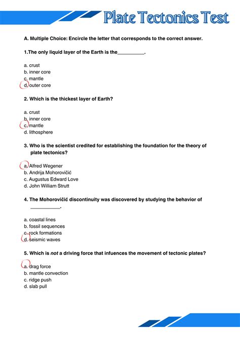 Science 10 Plate Tectonics Test