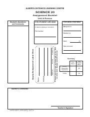 Science 20 Assignment Booklet A1 Answers