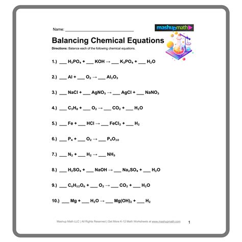 Science Balancing Equations Worksheet
