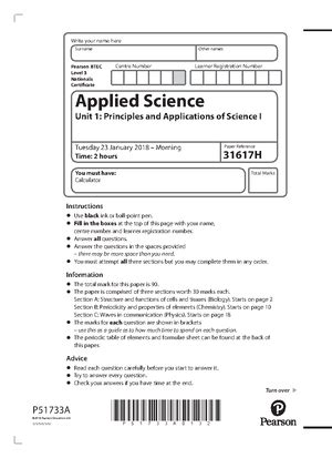 Science Btec Past Paper Unit 8