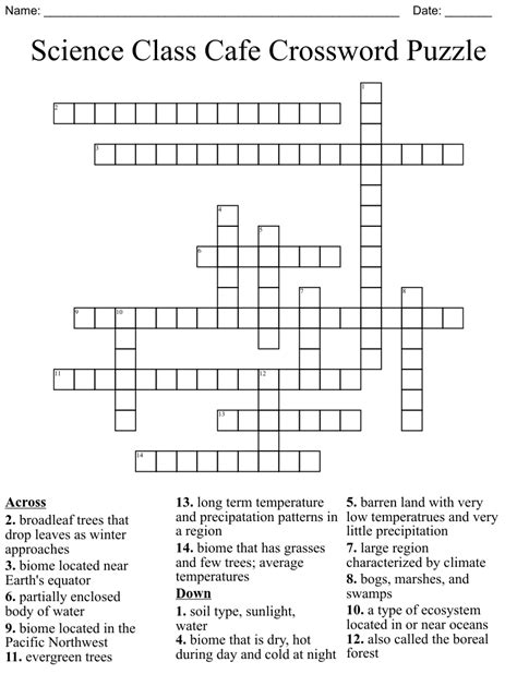 Science Class Cafe Crossword Puzzle Wordmint Science Crossword Puzzles - Science Crossword Puzzles