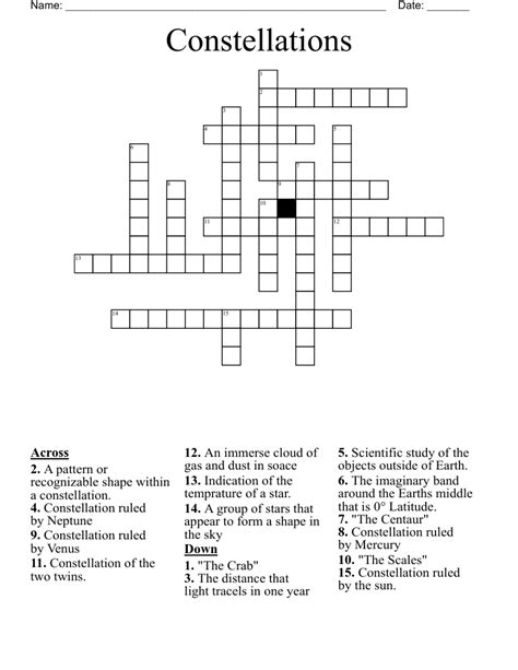 Science Crossword Puzzles Constellations Worksheet For 4th 7th Constellation 4th Grade Science Worksheet - Constellation 4th Grade Science Worksheet