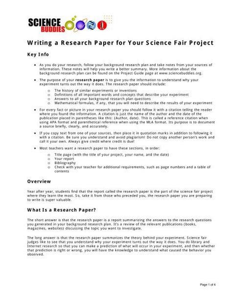 Science Fair Research Paper Example