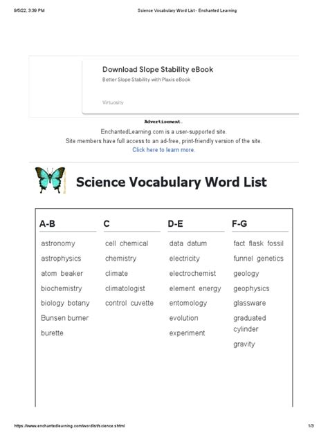 Science Fields Vocabulary Word List Enchanted Learning Science Word Lists - Science Word Lists