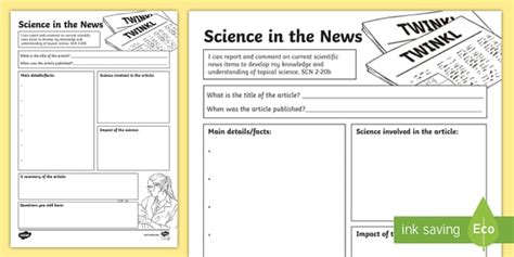 Science In The News Worksheet Worksheet Teacher Made Science In The News Worksheet - Science In The News Worksheet