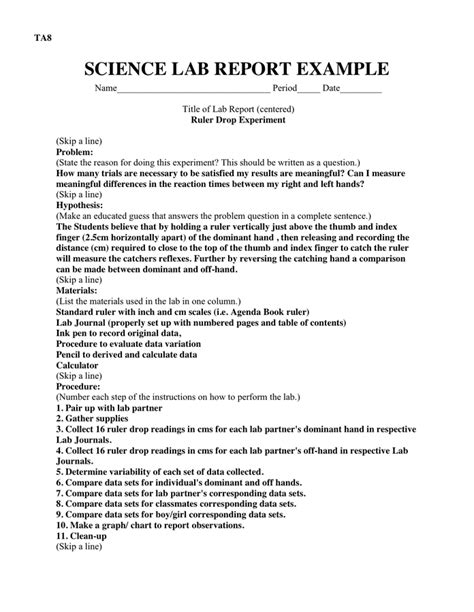 Science Lab Report Example