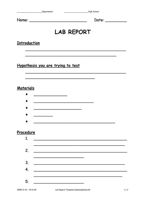 Science Lab Report Template Elementary