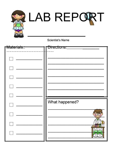 science lab sheet template kids