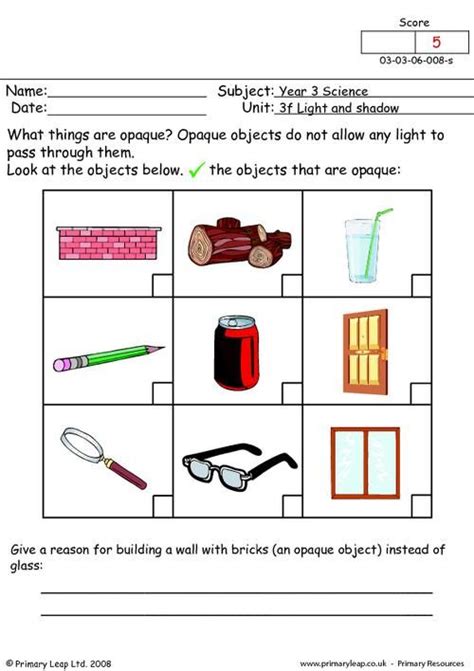 Science Opaque Objects Worksheet Primaryleap Co Uk Opaque In Science - Opaque In Science