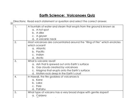 Science Pearson Volcanoes Test