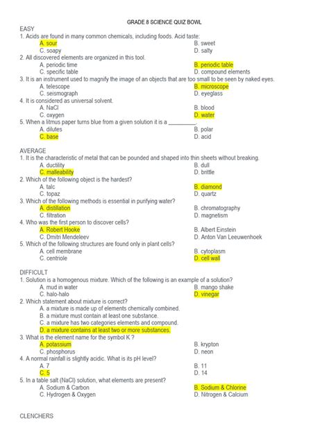 Science Quiz For 8th Class