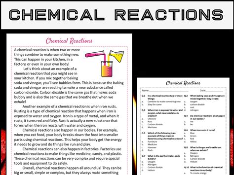 Science Reading Comprehension And Worksheets Chemical Chemical Reactions Note Taking Worksheet - Chemical Reactions Note Taking Worksheet