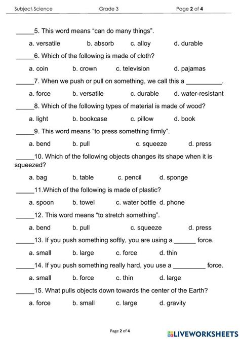 Science Test Grade 3 Questions