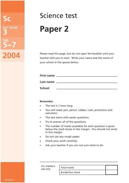science test papers ks3
