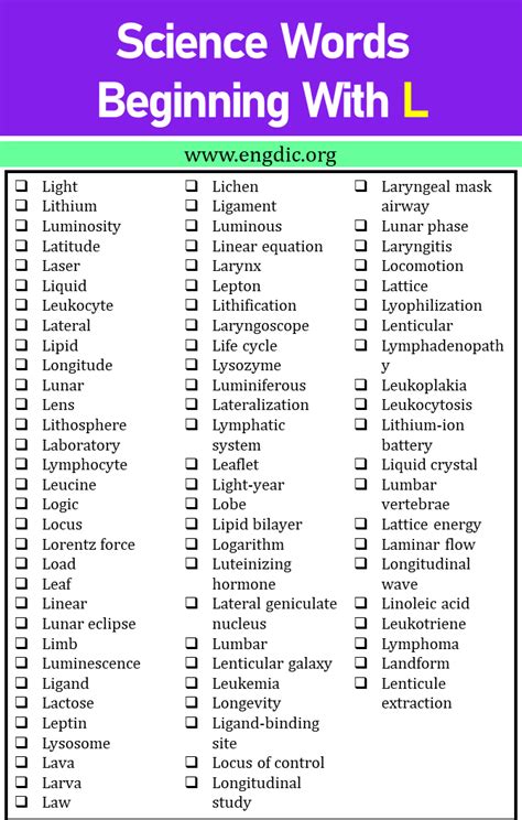 Science Words That Start With L List Most Science Word Lists - Science Word Lists