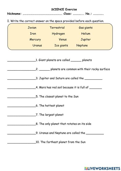 Science Worksheet For Class 5