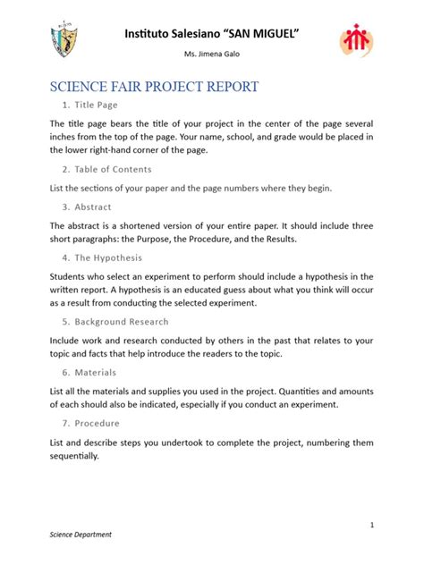 Read Science Fair Project Report Sample Quia 