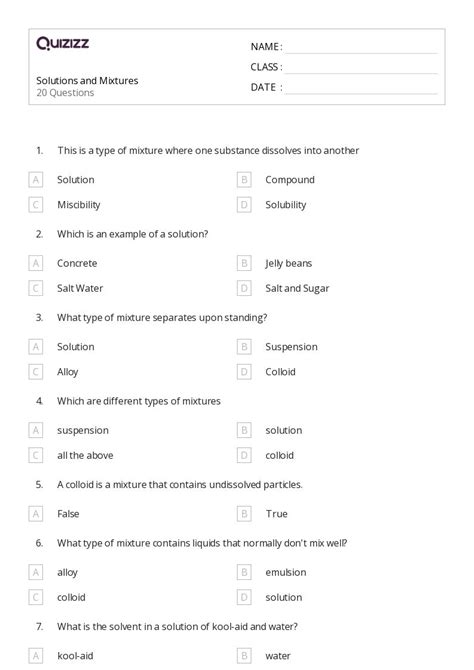 Download Science Mixtures And Solutions Quiz 