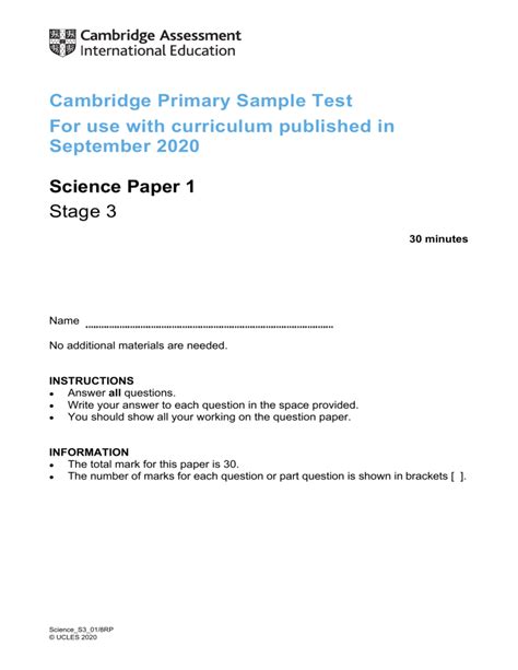 Read Science Test Papers For Primary 3 