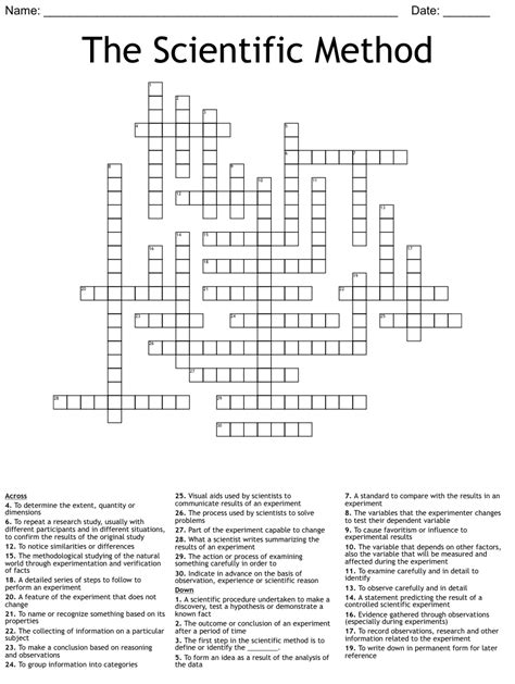 Scientic Method Crossword Puzzle Methods Of Science Crossword Puzzle - Methods Of Science Crossword Puzzle