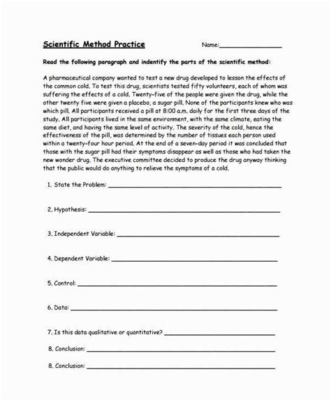 Scientific Method Practice Scenarios Answer Key