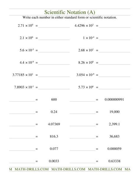 Scientific Notation A Math Drills Standard Form To Scientific Notation Worksheet - Standard Form To Scientific Notation Worksheet