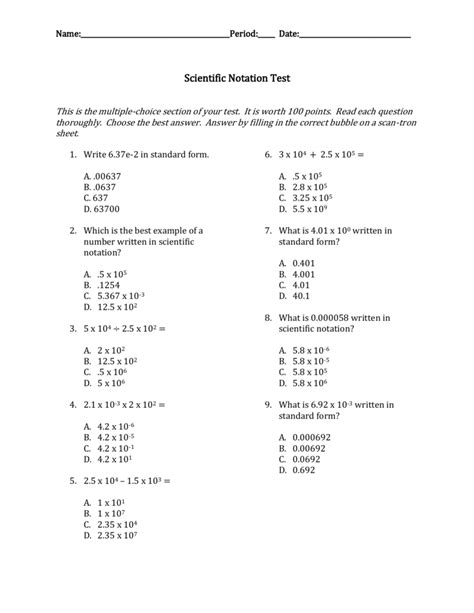Scientific Notation Multiple Choice Questions Microsoft Word