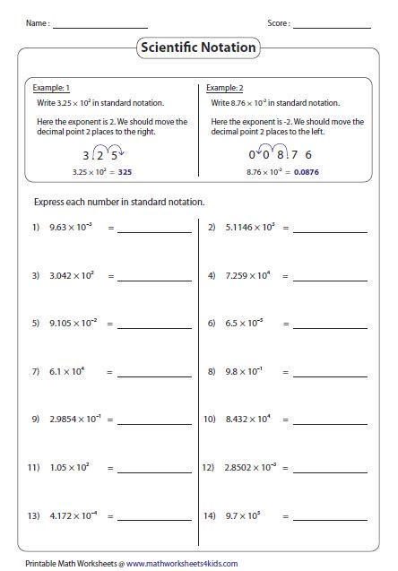 Scientific Notation To Standard Form Worksheet   Scientific Notation Worksheet Answers - Scientific Notation To Standard Form Worksheet