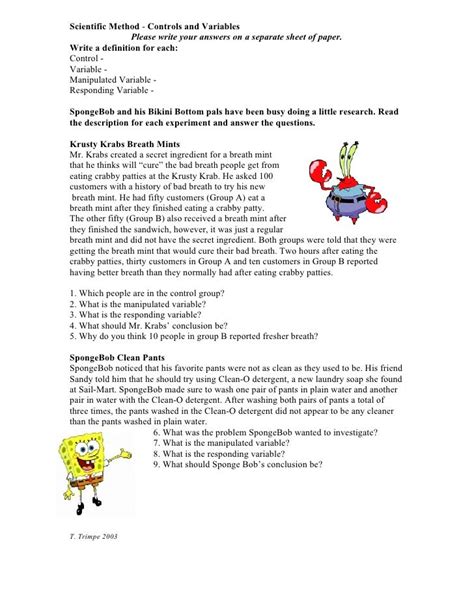 Full Download Scientific Method Controls And Variables Spongebob Answers Part 2 