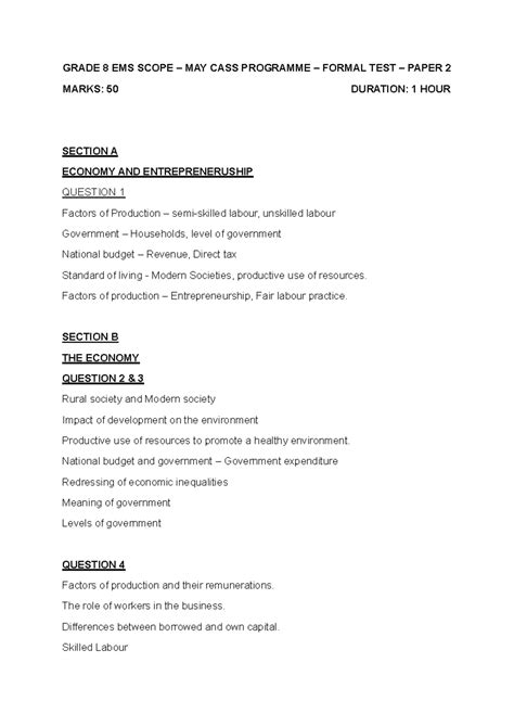 scope for final exam grade 12