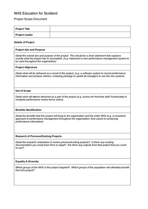 Read Scope Document Sample Template 