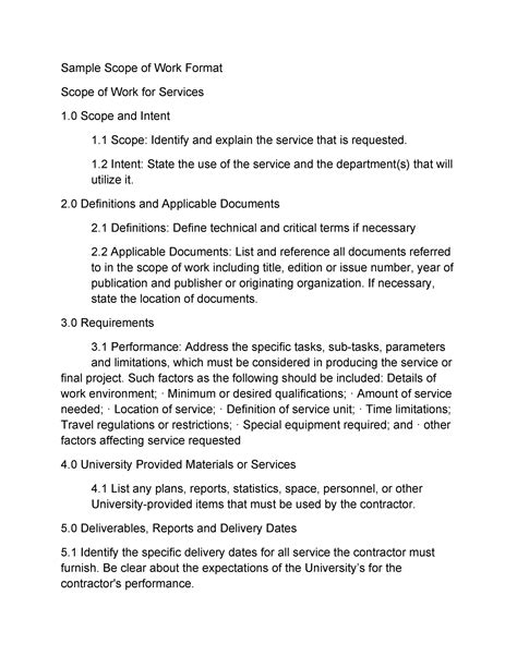 Read Scope Of Work Sample Document 