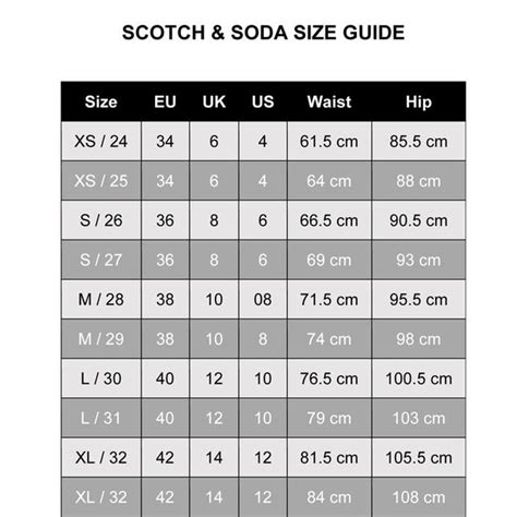 Scotch And Soda Sizing Chart