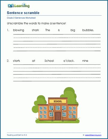 Scrambled Sentences Worksheets K5 Learning Sentence Unscramble Worksheet - Sentence Unscramble Worksheet