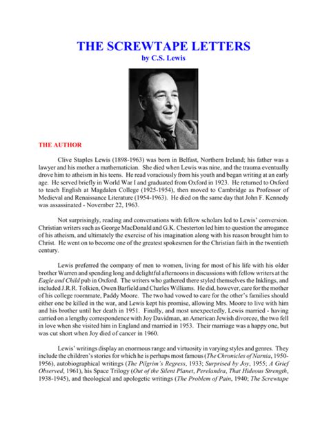 Screwtape Letters Summary Sparknotes