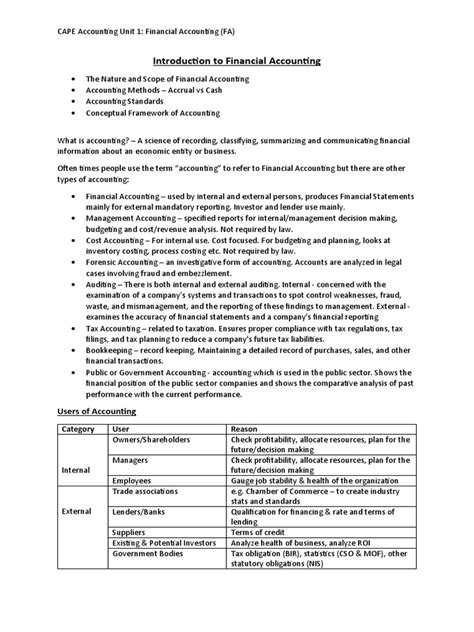 Scribd Cape Accounting Unit 1 Notes