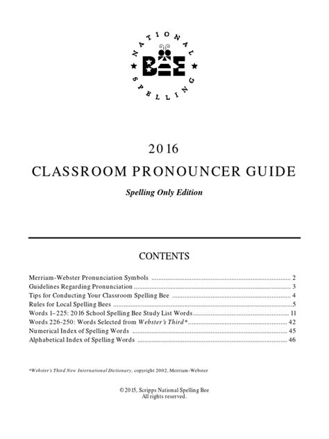 Full Download Scripps Spelling Bee 2014 Classroom Pronouncers Guide 