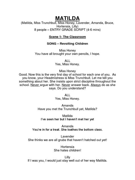 Script For Matilda