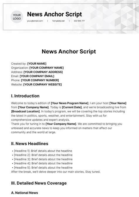 Script For News Anchor