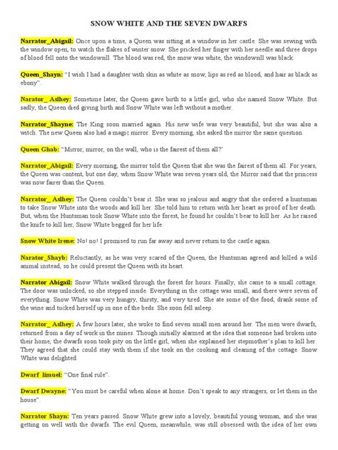 Script Of Snow White And The Seven Dwarfs
