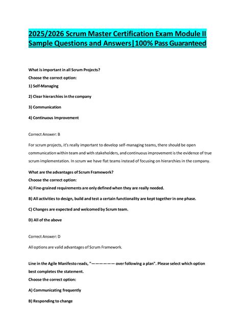 Scrum Master Certification Exam Questions And Answers