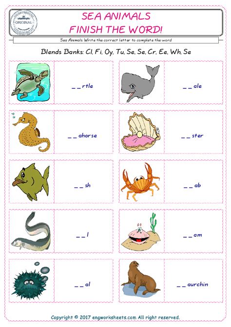 Sea Animals Esl Printable Worksheets For Kids 1 Sea Animals Worksheet - Sea Animals Worksheet